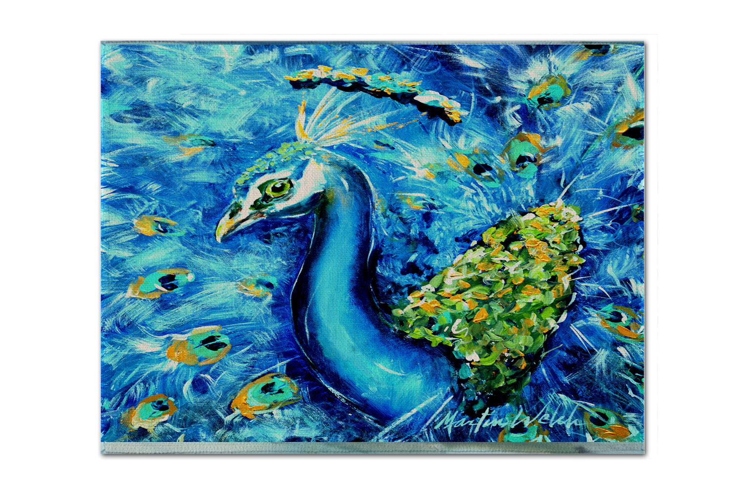 Buy this Peacock Straight Up in Blue Fabric Placemat