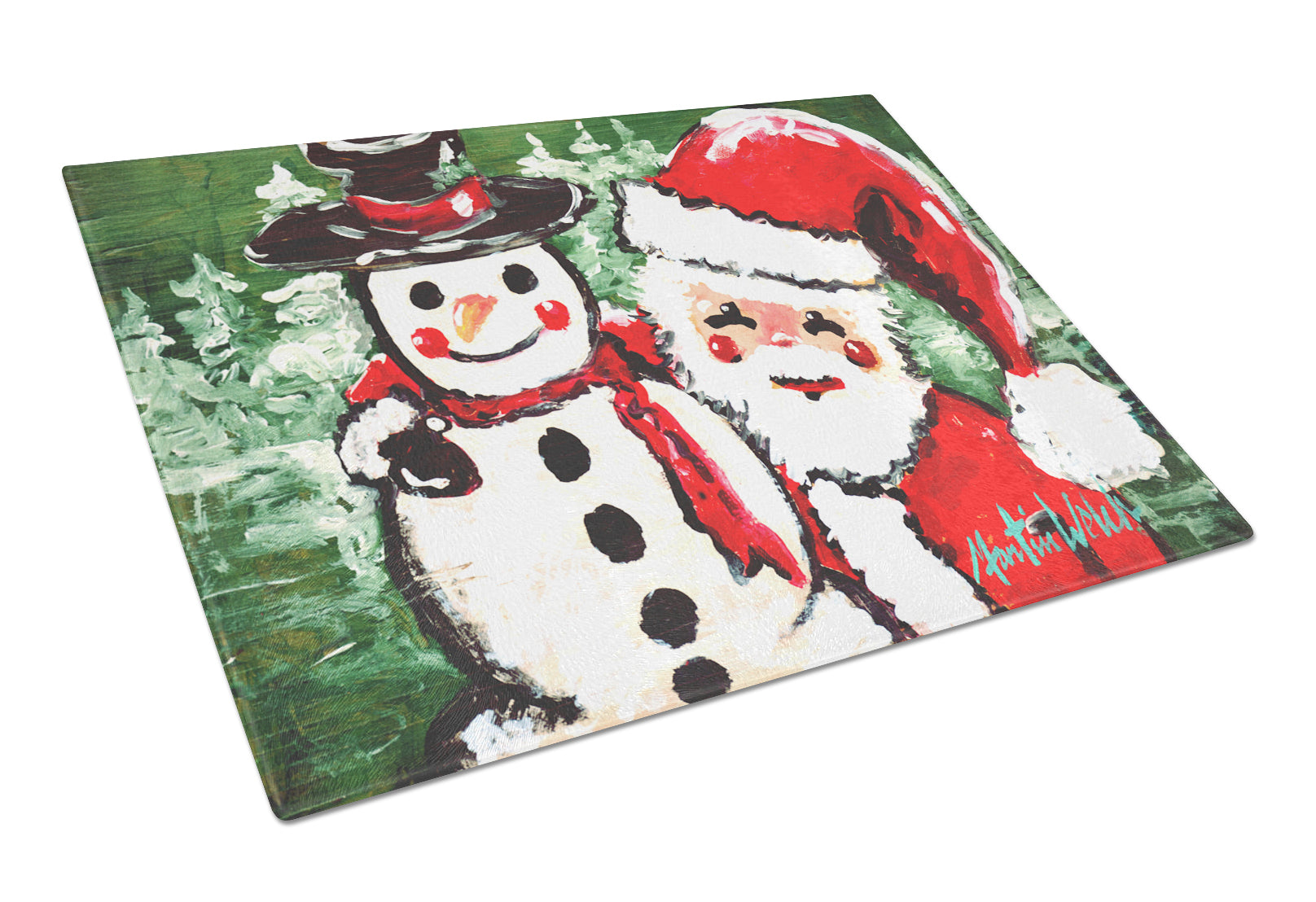 Buy this Friends Snowman and Santa Claus Glass Cutting Board Large