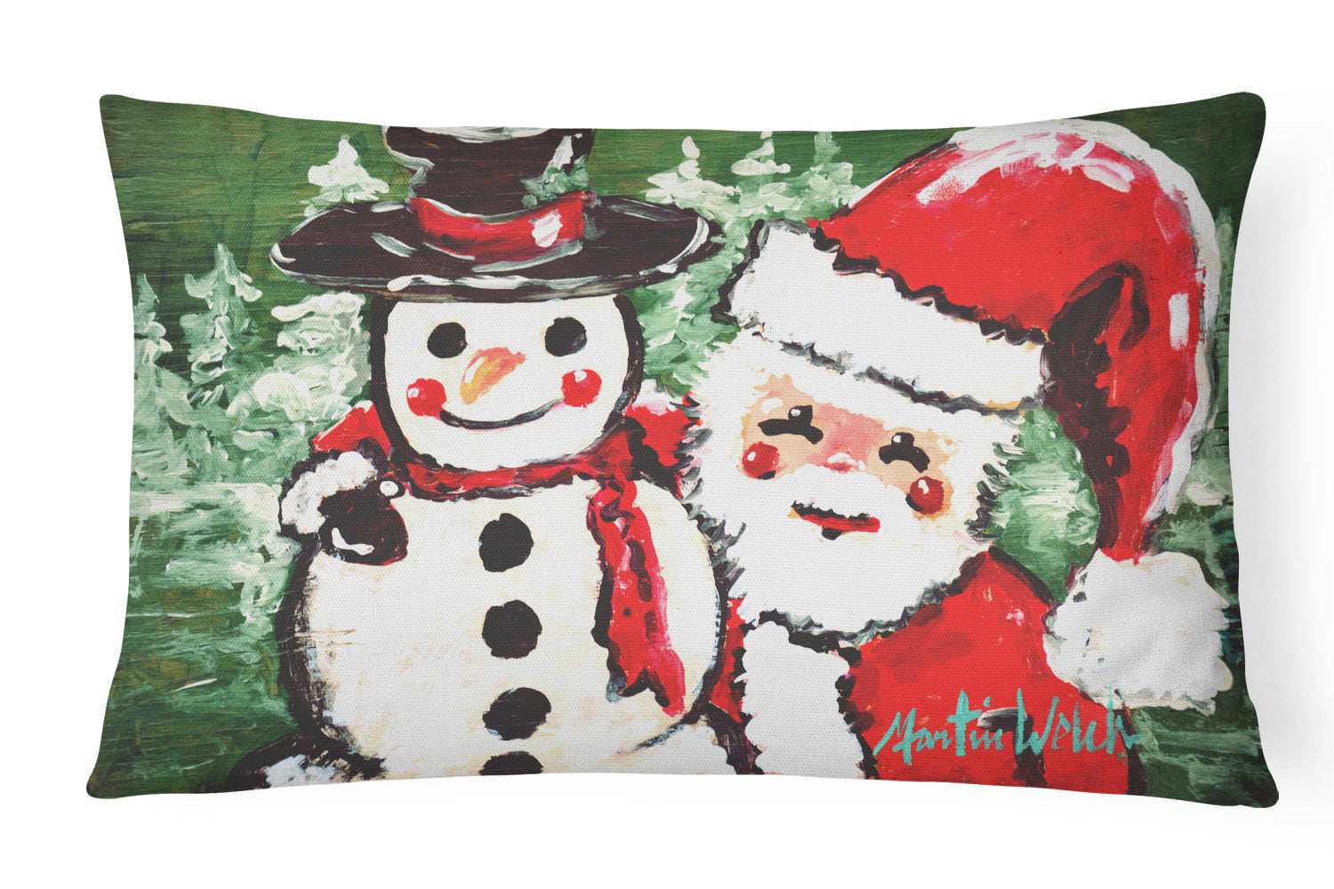 Buy this Friends Snowman and Santa Claus Canvas Fabric Decorative Pillow