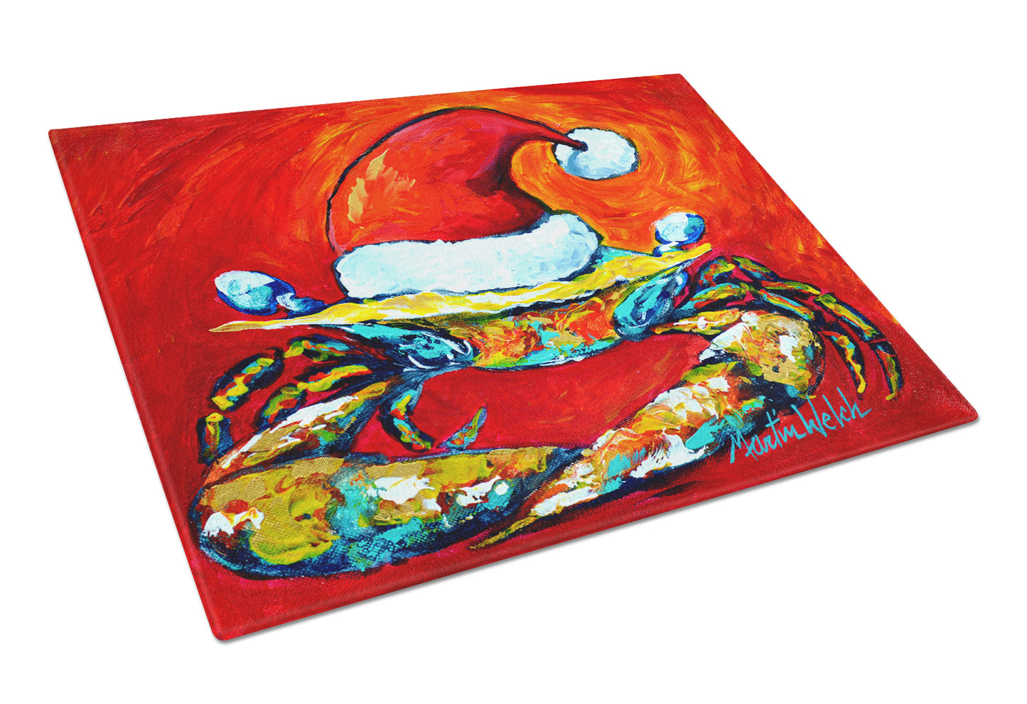 Buy this Crab in Santa Hat Santa Claws Glass Cutting Board Large