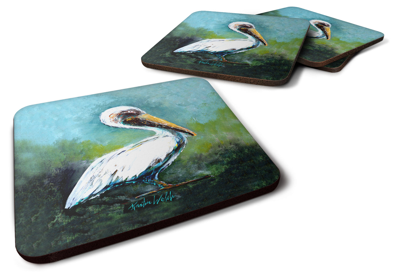 Buy this Blue Stand White Pelican Foam Coaster Set of 4