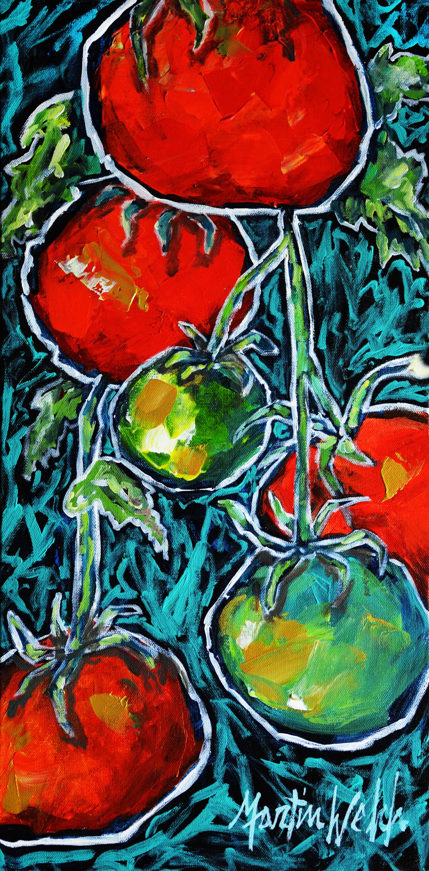 "Maters" Original Painting of tomatoes on vine 12x24
