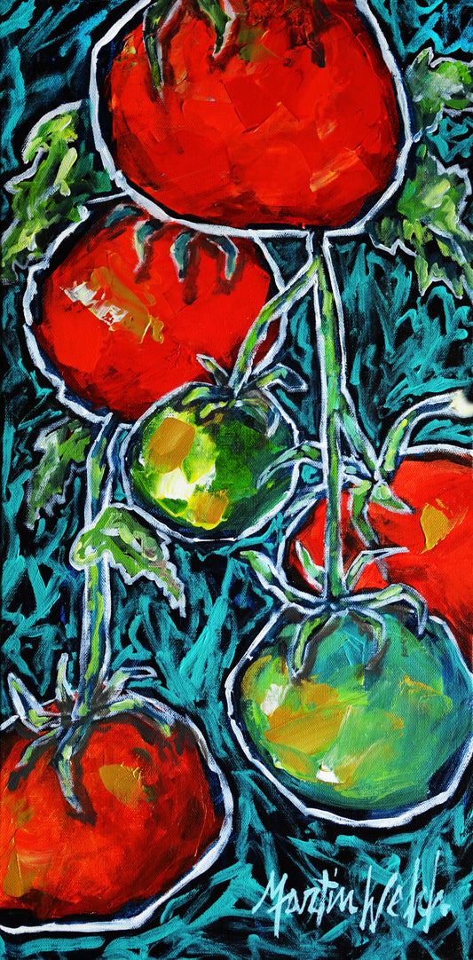 "Maters" Original Painting of tomatoes on vine 12x24