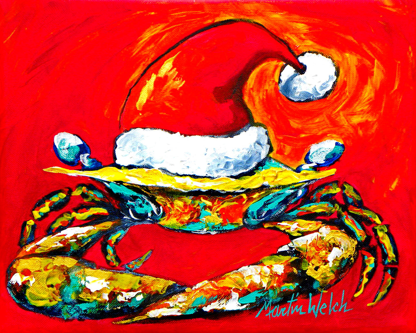 Santa Claws - Crab with Santa Hat - 11"x14" Print