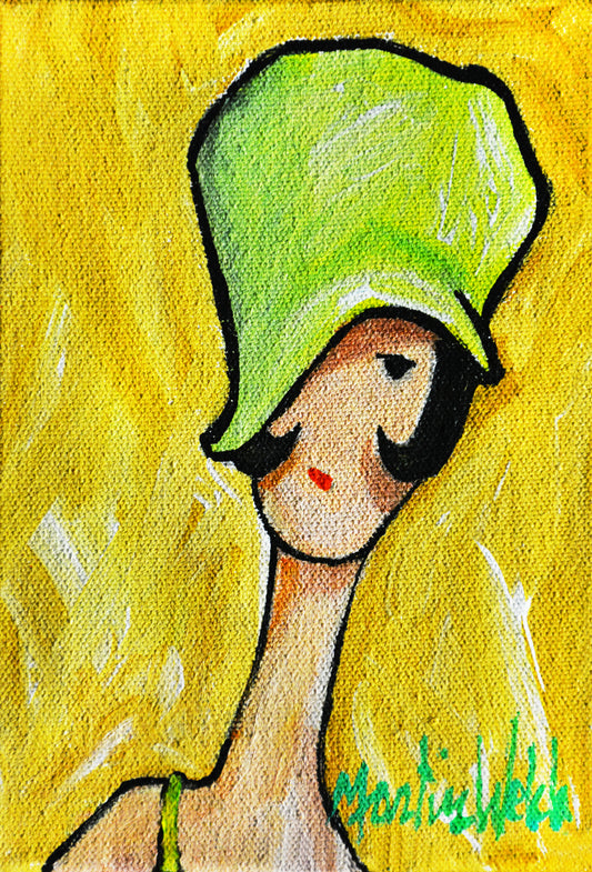 "Talulah's New Hat" Original Painting of one of my dysfunctional family members 5x7